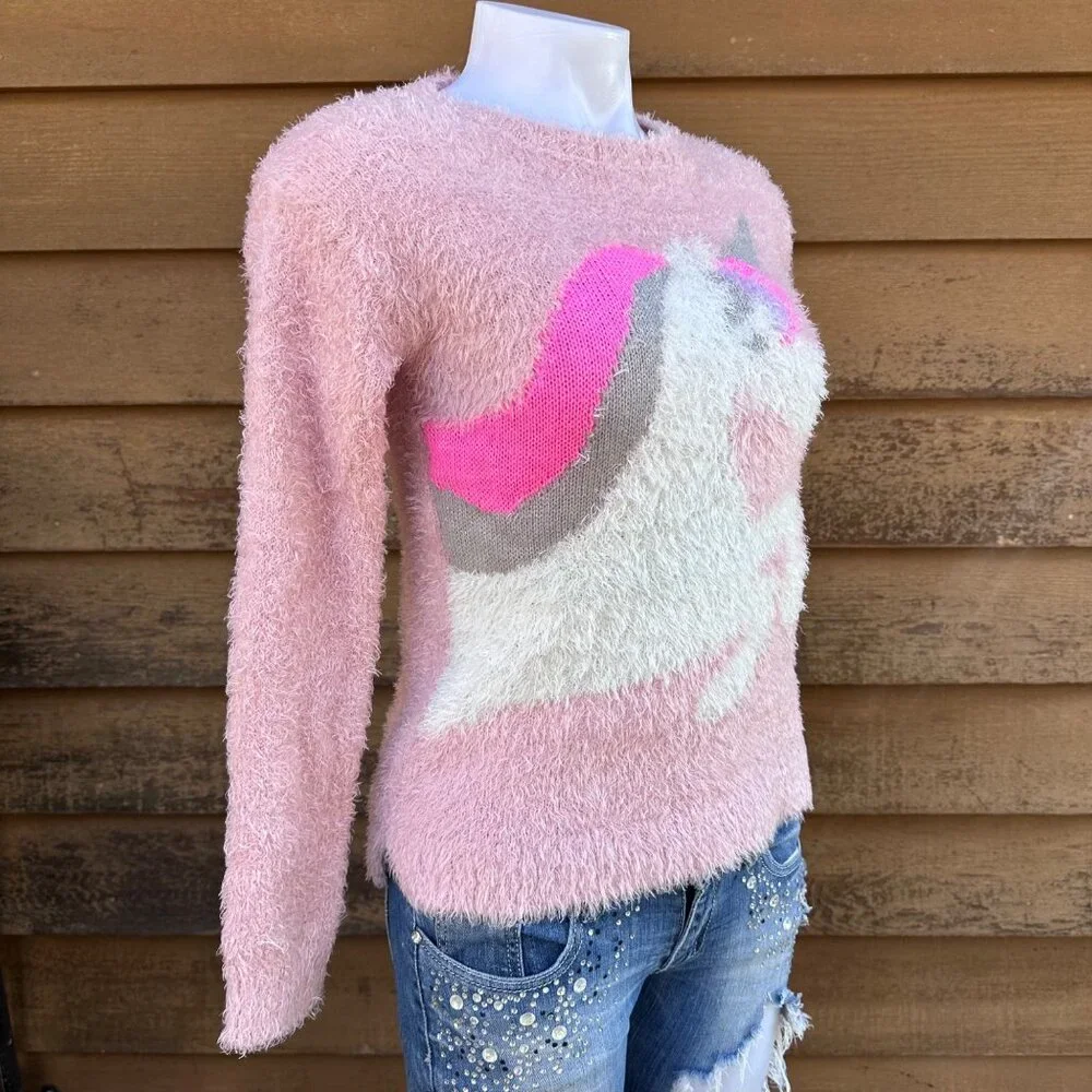 Epic Threads Pink Fuzzy Knit Sweater With Unicorn Design - Picture 8 of 10